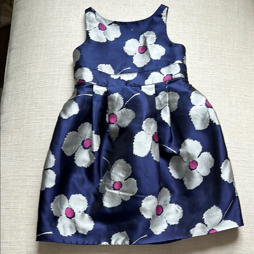 Navy Blue Floral A-Line Midi Dress